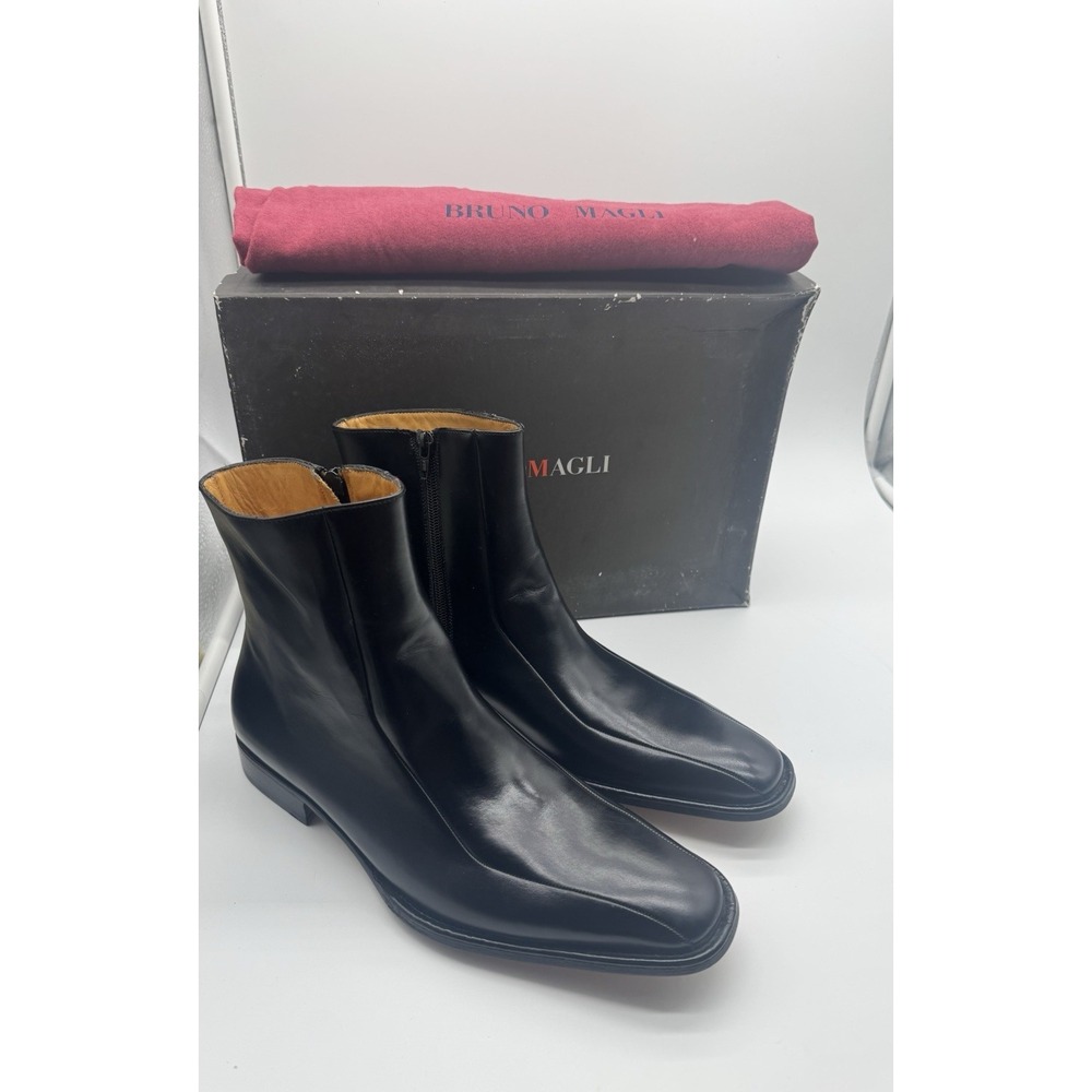 Brunomagli Men's Black Leather Zip Ankle Boots Made‎ in Italy Vero Pelle Size 7
